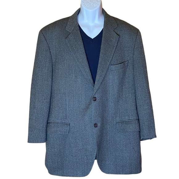 Paul Fredrick Jacket Blazer Mens 44 R New Wool w Viscose Lined Gray Herringbone - Picture 1 of 12